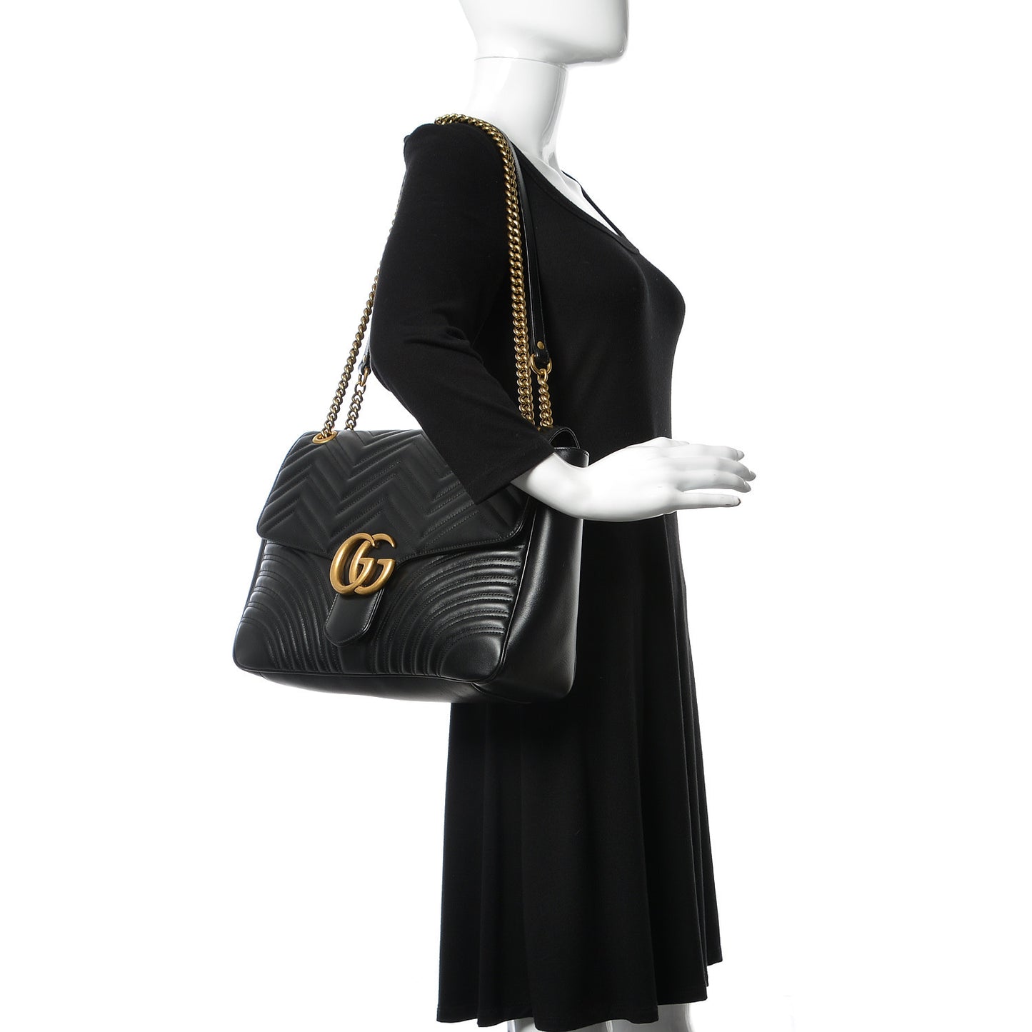 Calfskin Matelasse Large GG Marmont Shoulder Bag Black
