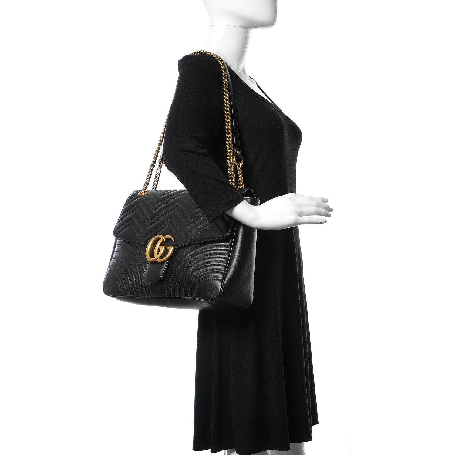 Gucci Calfskin Matelasse Large GG Marmont Shoulder Bag Black 2 of 11