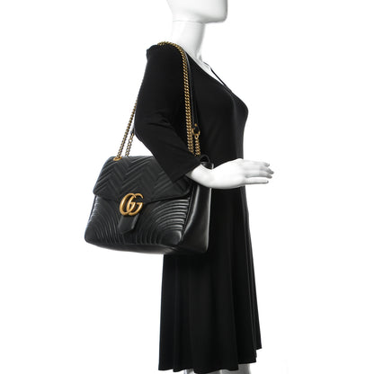 Gucci Calfskin Matelasse Large GG Marmont Shoulder Bag Black 2 of 11