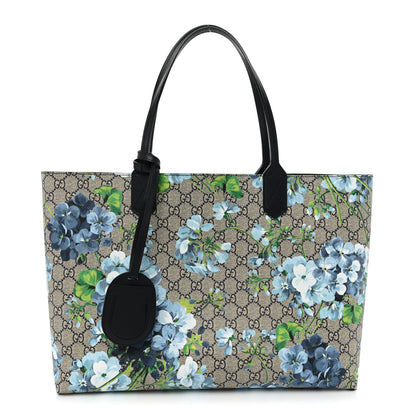 Gucci GG Supreme Monogram Blooms Medium Reversible Tote Beige Blue Navy 1 of 14