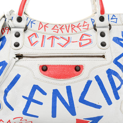 Balenciaga Agneau Graffiti All Over Classic Hardware City White Bleu Rouge 8 of 13