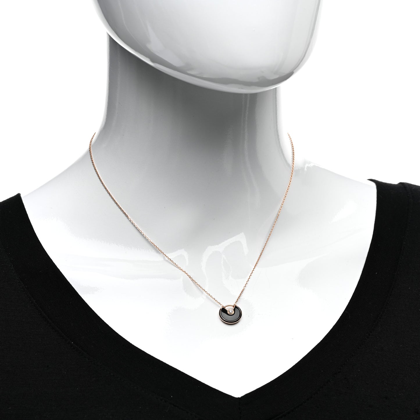 18K Pink Gold Diamond Black Onyx XS Amulette de Cartier Pendant Necklace