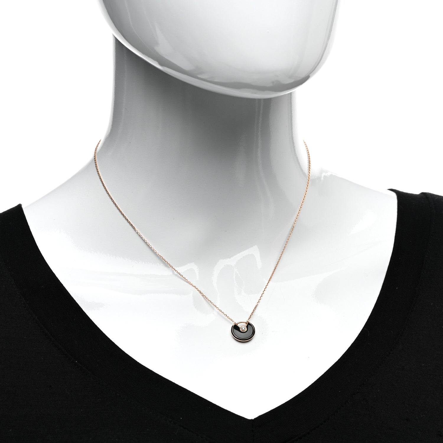 Cartier 18K Pink Gold Diamond Black Onyx XS Amulette de Cartier Pendant Necklace 2 of 5