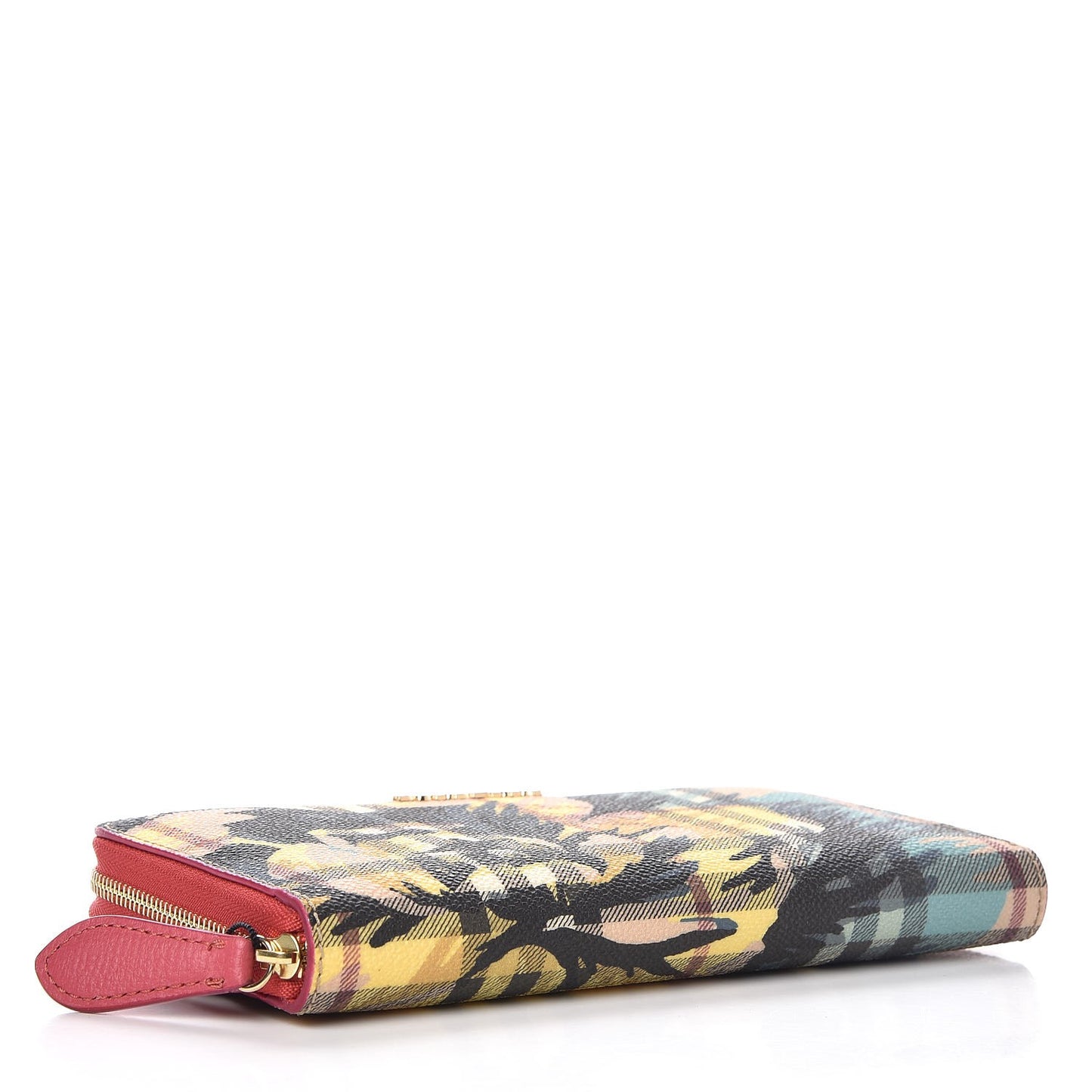 Haymarket Check Floral Print Zip Around Wallet Plum Pink Pewter Blue