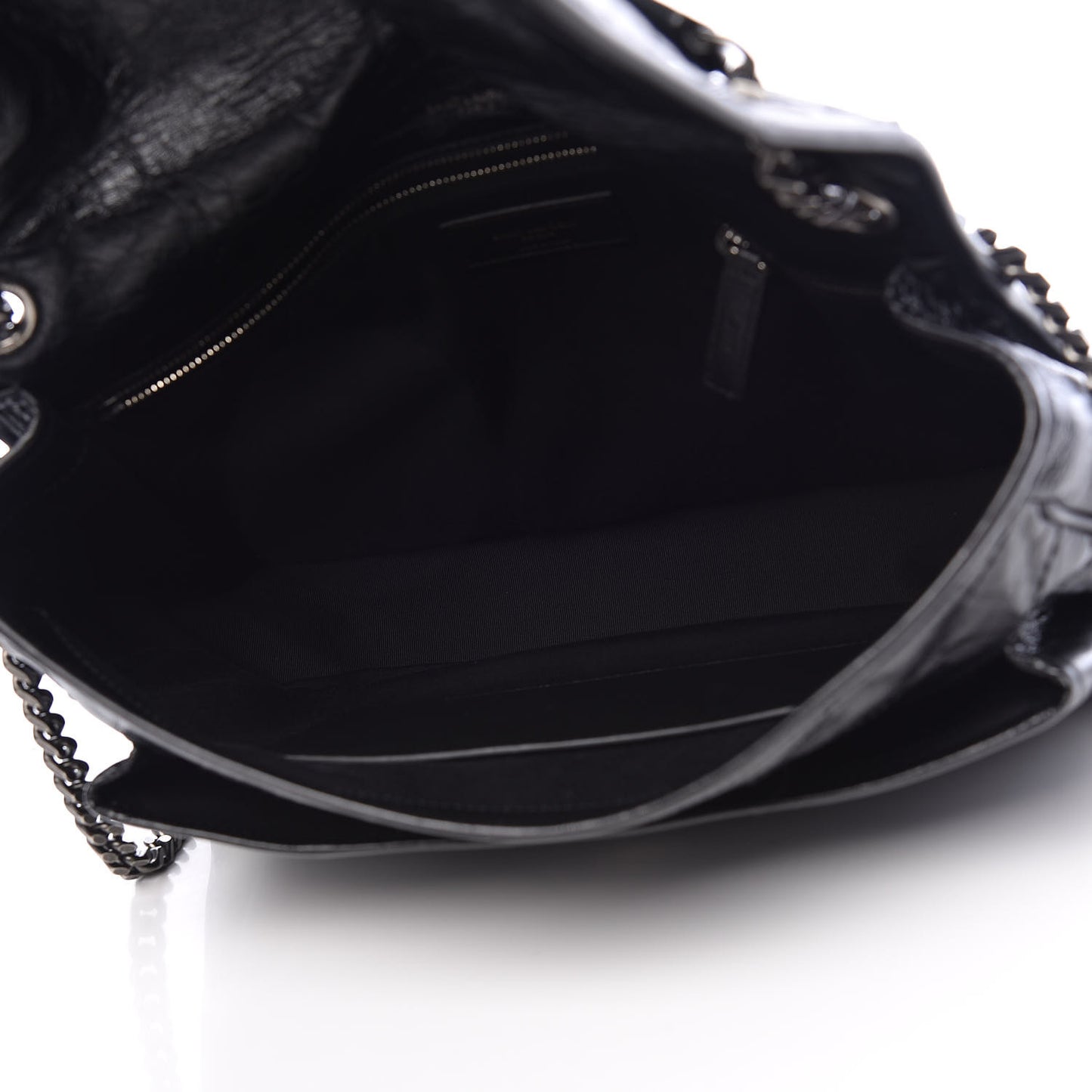 Crinkled Calfskin Matelasse Monogram Large Niki Chain Satchel Black
