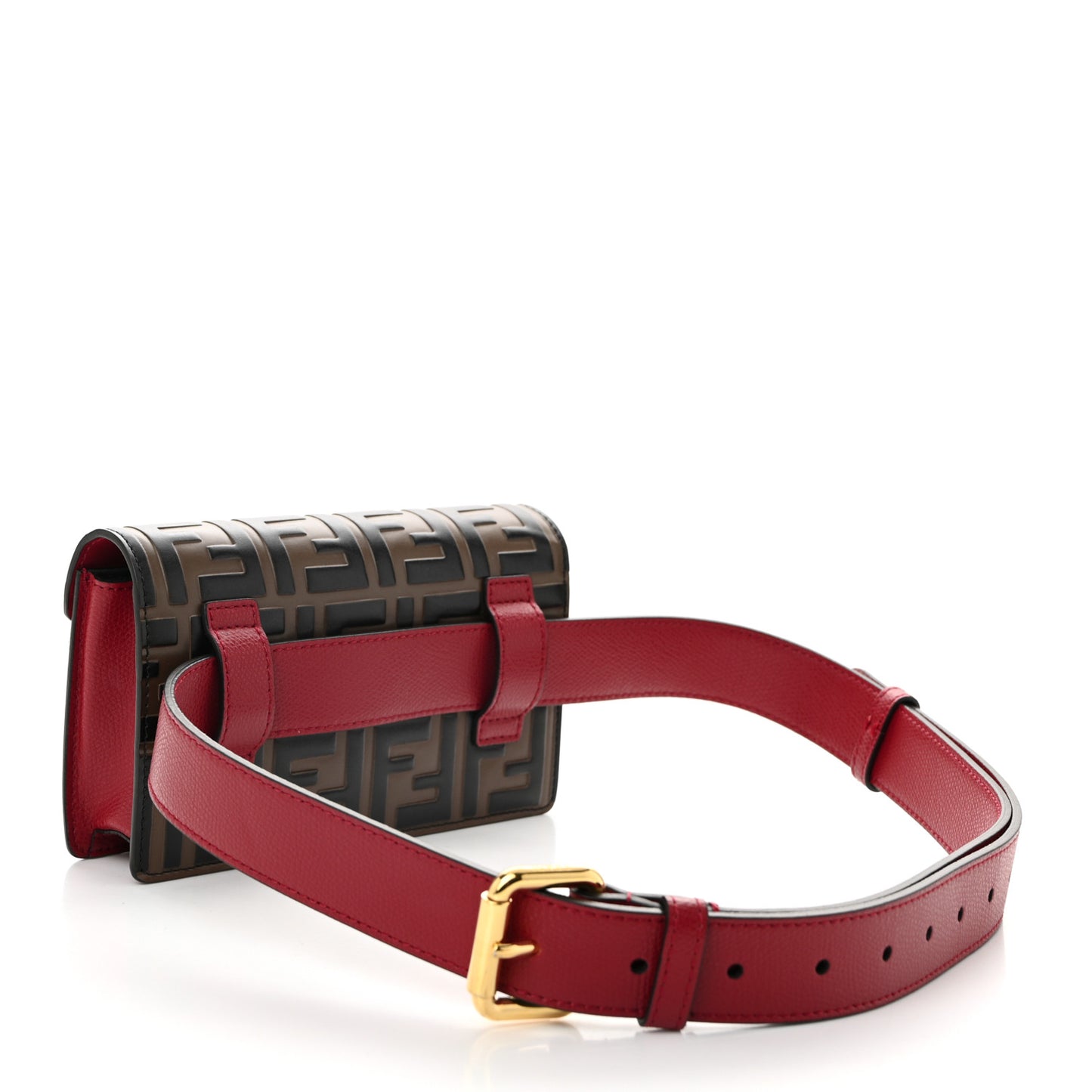 Vitello Cruise F is Fendi Bi-Color FF 1974 Embossed Envelope Belt Bag Maya Black Fragola