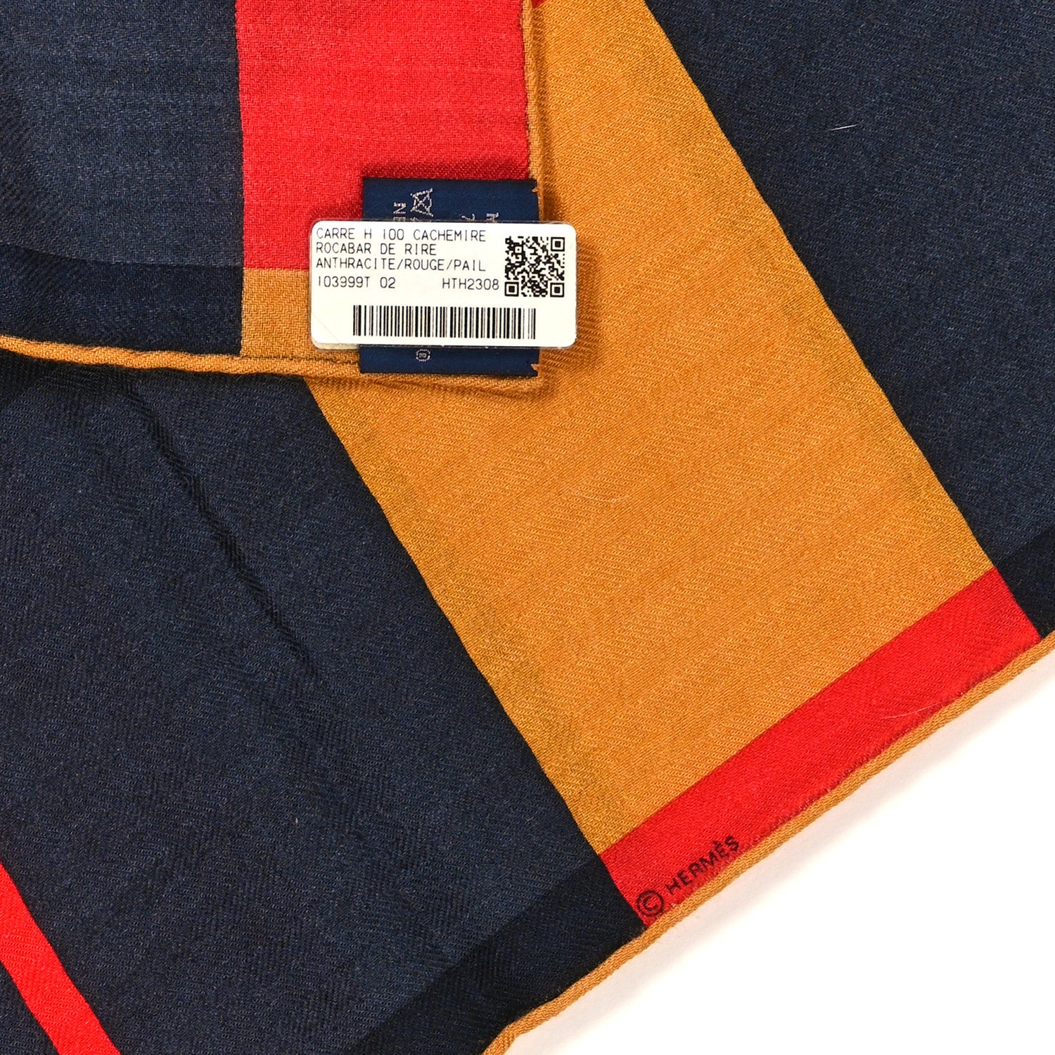 Hermes Cashmere Silk Rocabar De Rire Scarf 100 Anthracite Rouge Paille 3 of 3