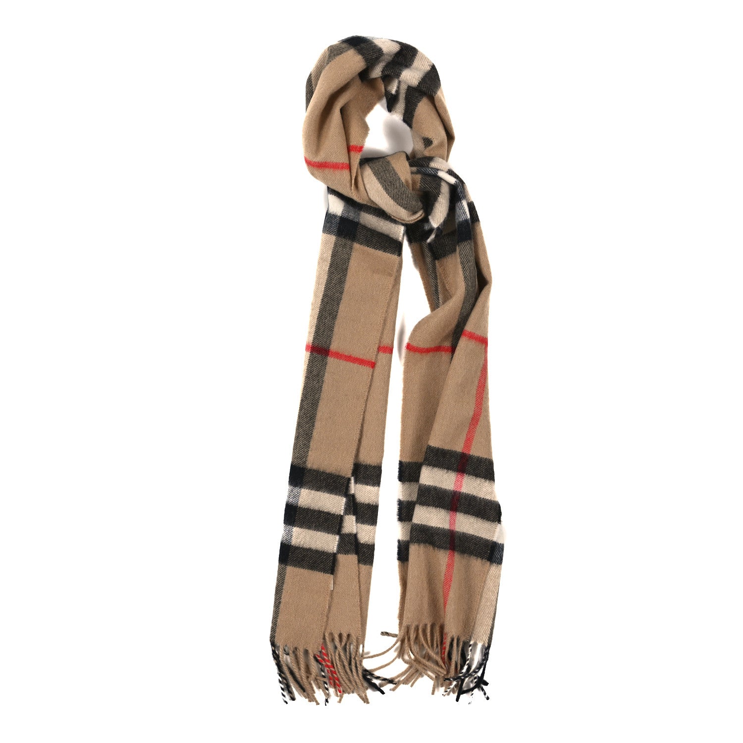 Burberry Cashmere Giant Check Fringe Scarf Camel 1 of 3