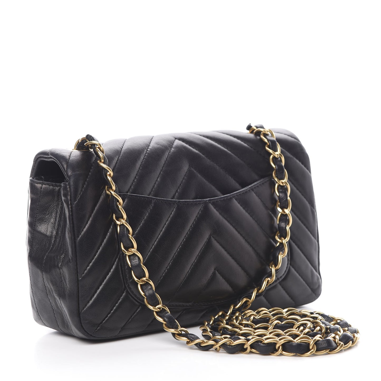 Lambskin Chevron Quilted Mini Rectangular Flap Black
