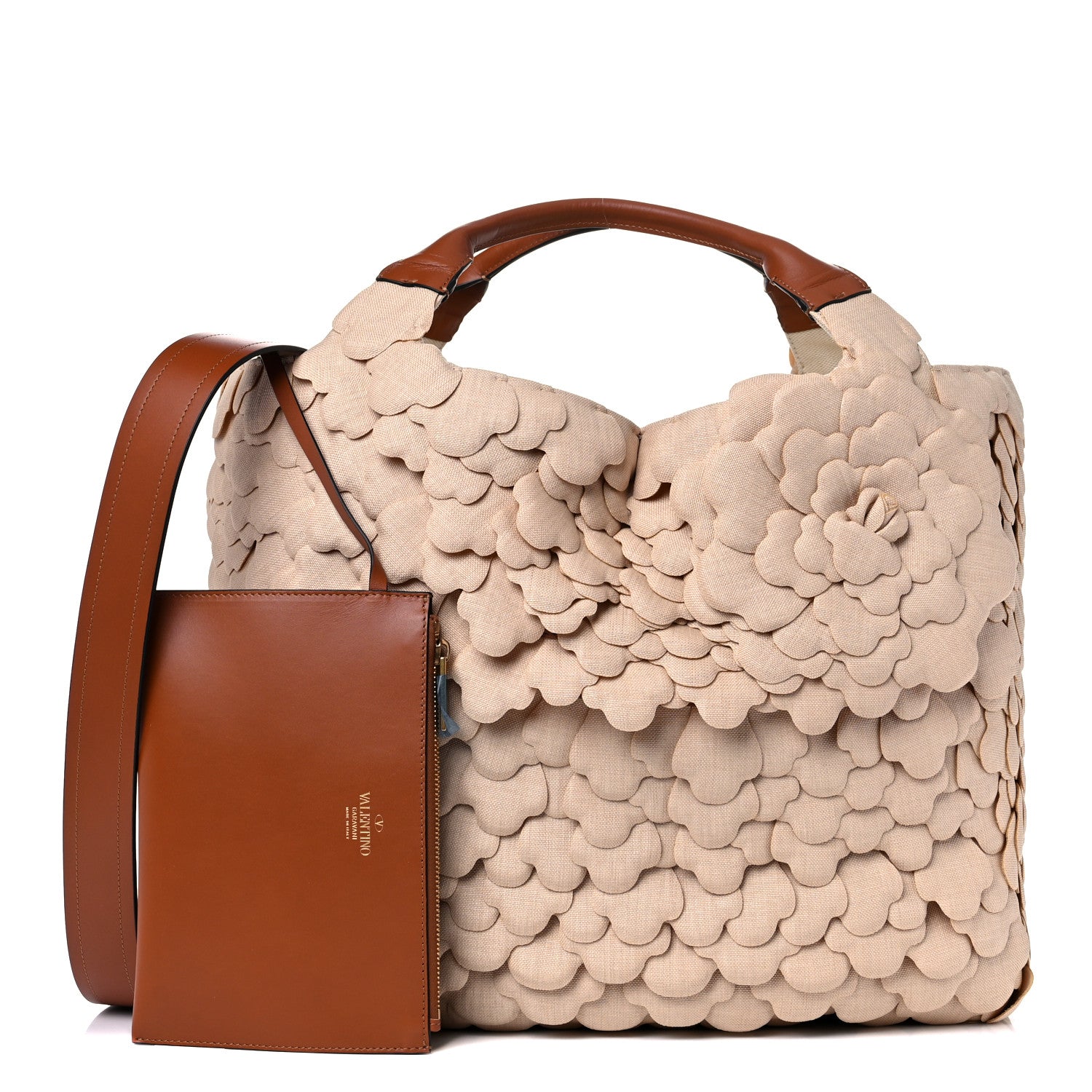 Valentino Garavani Canvas Atelier 03 Rose Edition Large Tote Bag Naturale Saddle Brown 1 of 9