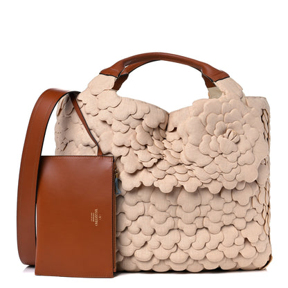 Valentino Garavani Canvas Atelier 03 Rose Edition Large Tote Bag Naturale Saddle Brown 1 of 9