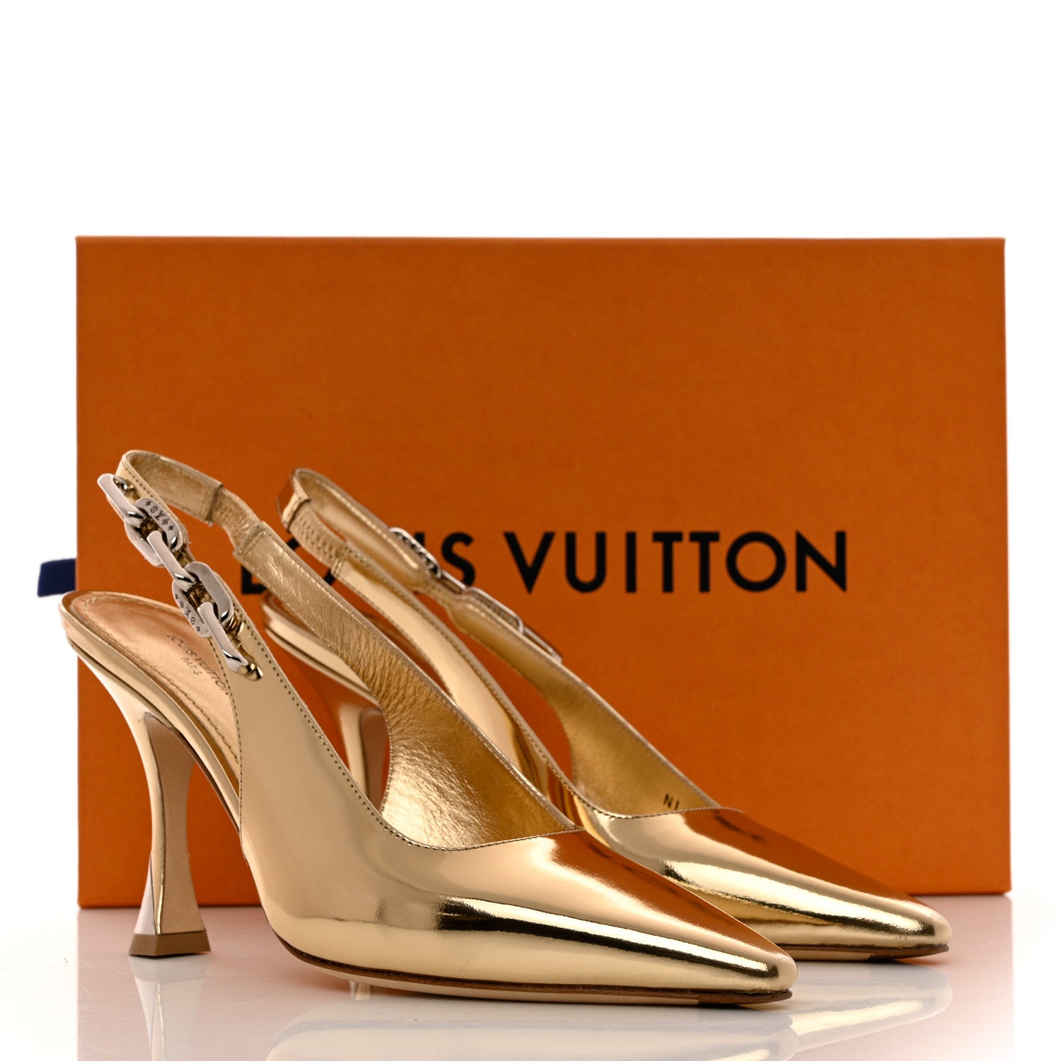 LOUIS VUITTON 22SS Sparkle スリングバック パンプス Louis Vuitton Metallic Calfskin Sparkle Slingback Pumps 37 Gold