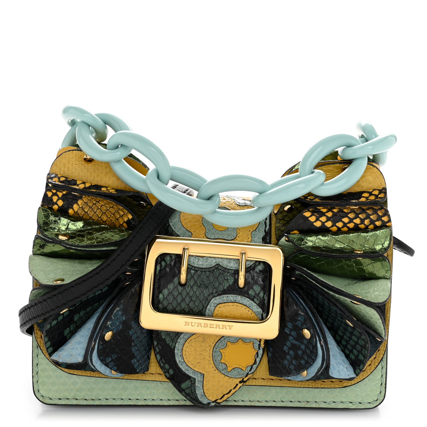 Burberry Calfskin Watersnake Print Ruffle Small Buckle Shoulder Bag Multicolor 1 of 10