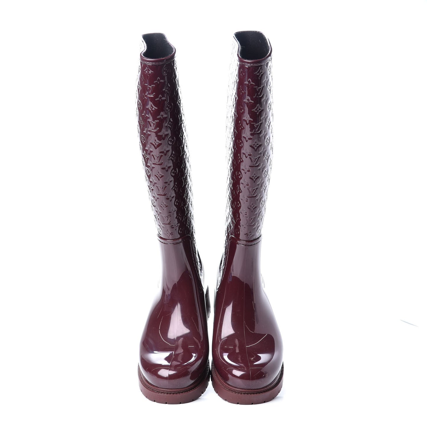 Rubber Embossed Monogram Splash Rain Boots 37 Burgundy