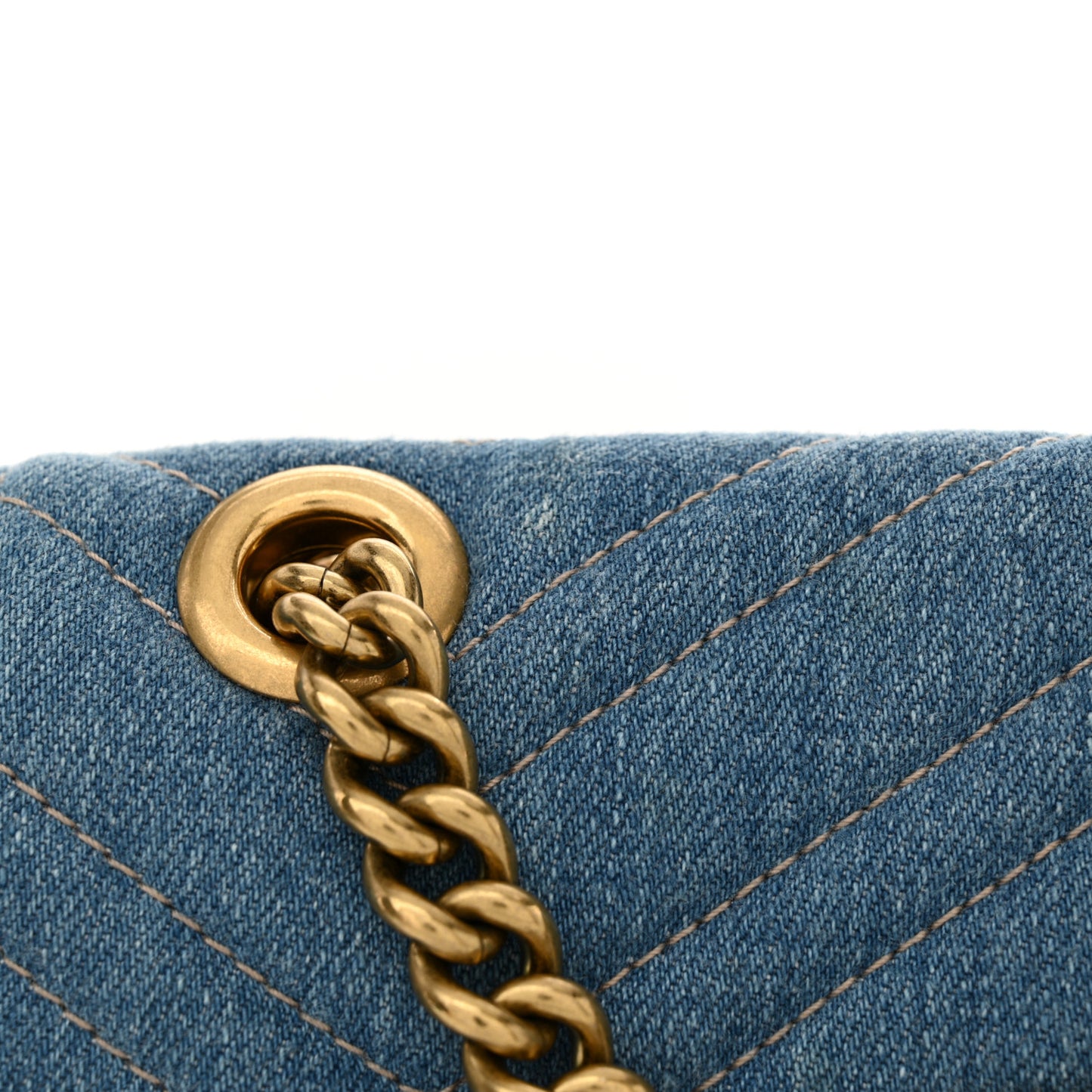 Denim Matelasse Mini Pearly GG Marmont Shoulder Bag Blue
