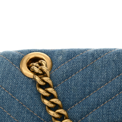 Gucci Denim Matelasse Mini Pearly GG Marmont Shoulder Bag Blue 12 of 12