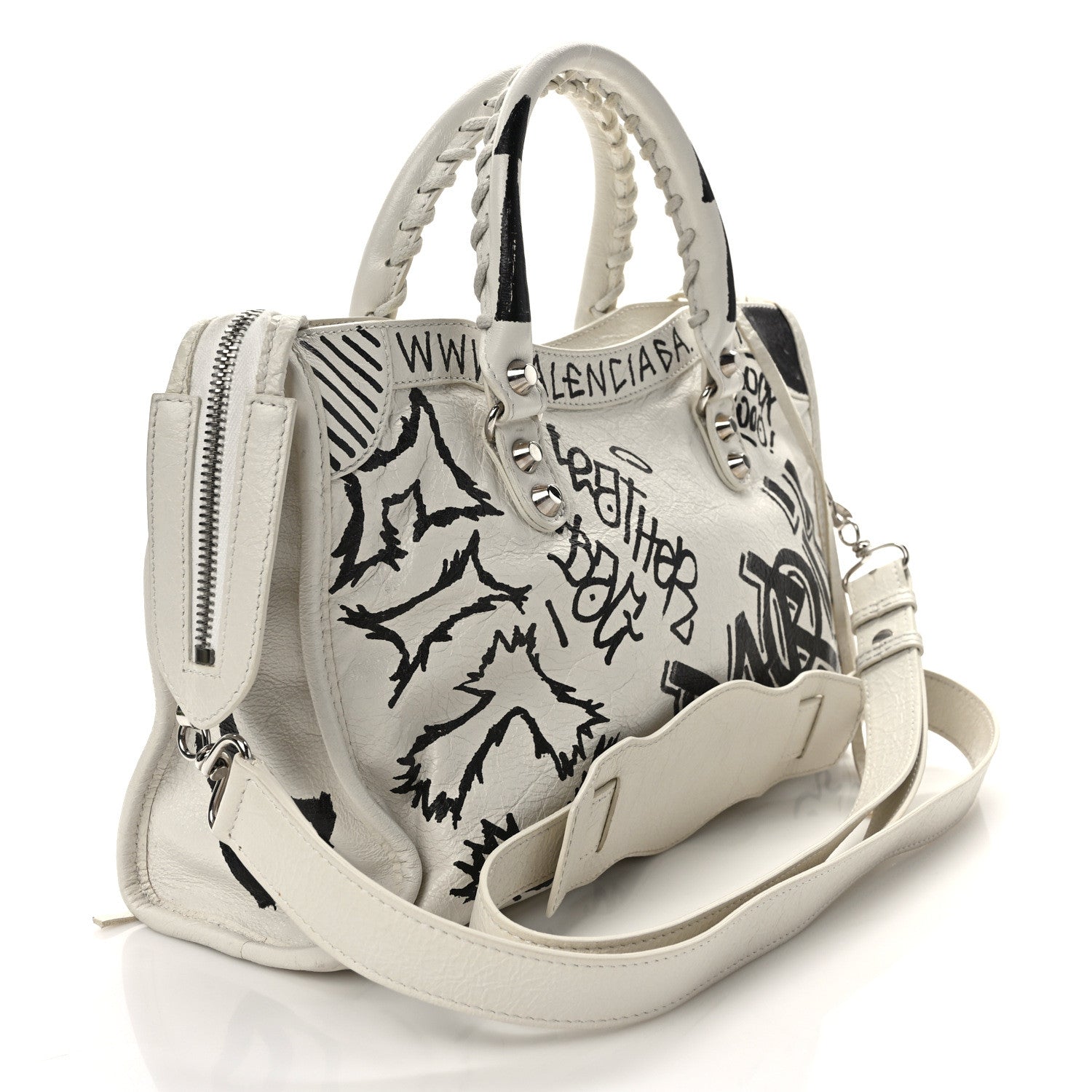 Balenciaga Agneau Graffiti All Over Classic Silver Hardware S City White Black 3 of 8