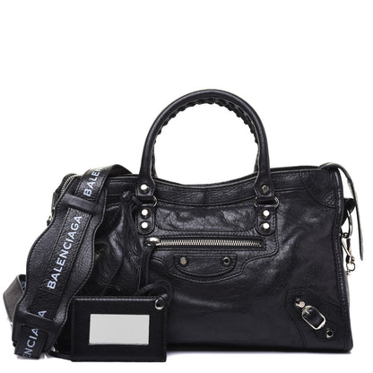 Balenciaga Agneau Classic Silver Hardware S City Logo Strap Black White 1 of 16