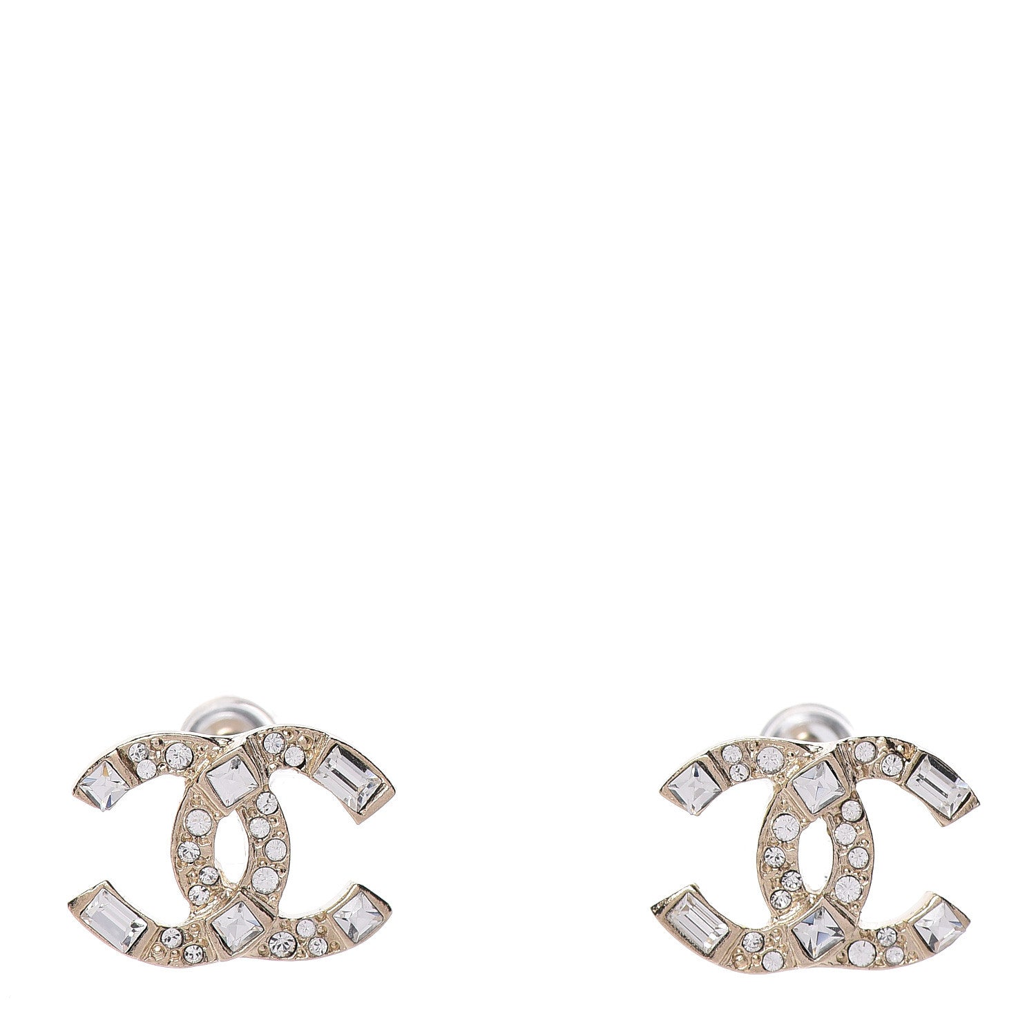 Chanel Crystal Baguette CC Earrings Gold 1 of 5