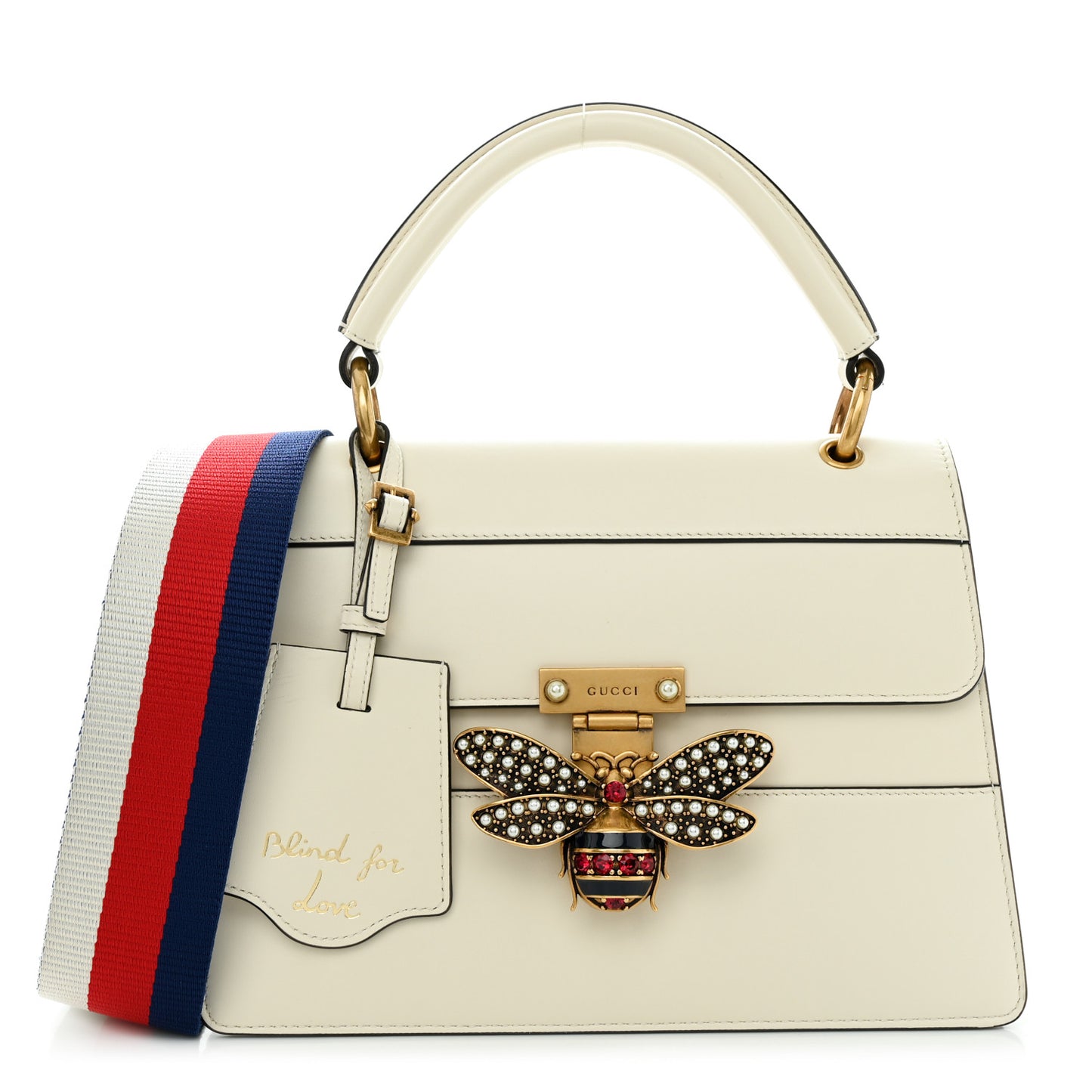Calfskin Sylvie Web Small Queen Margaret Top Handle Bag White