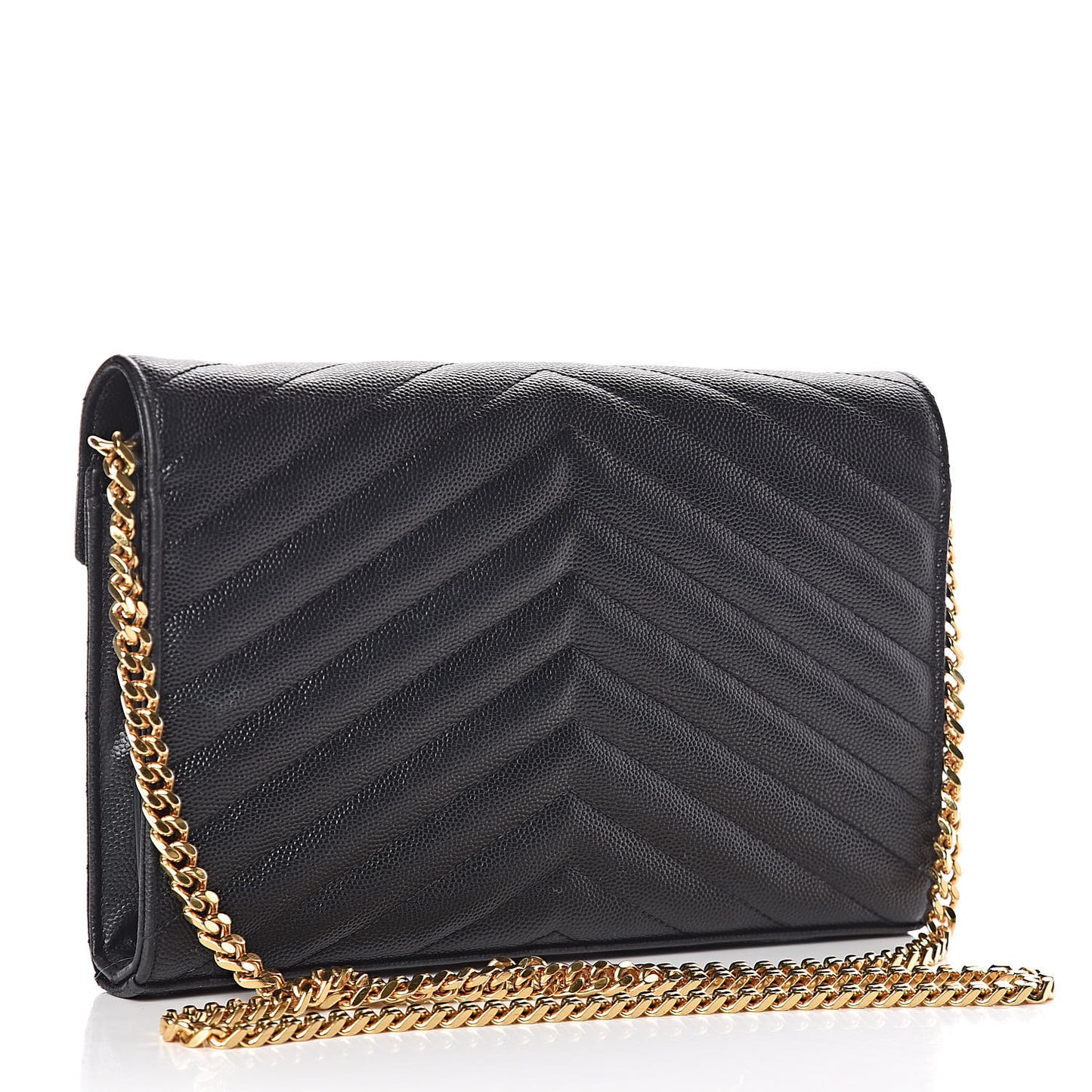Grain De Poudre Matelasse Chevron Monogram Chain Wallet Black