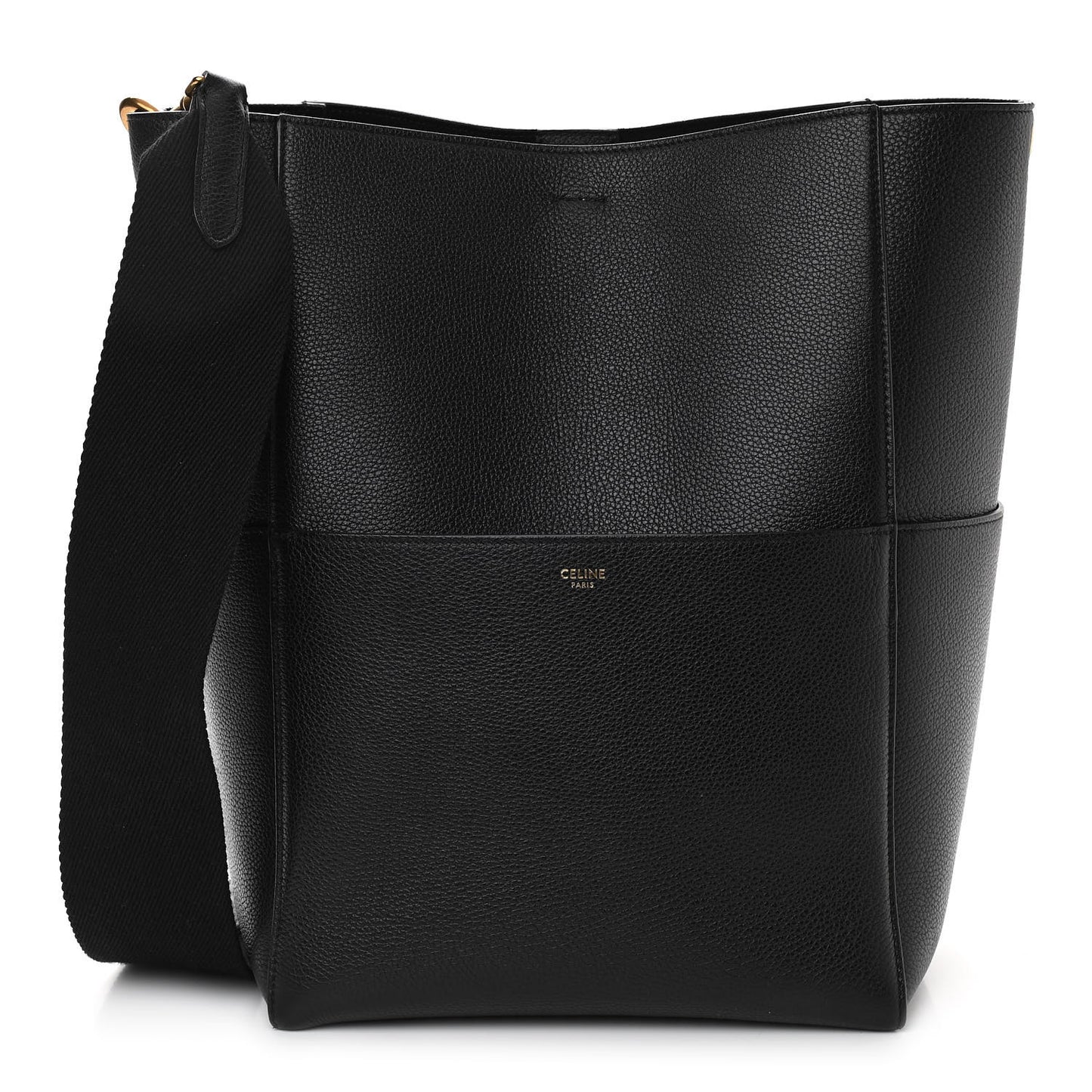 Soft Grained Calfskin Sangle Bucket Bag Black