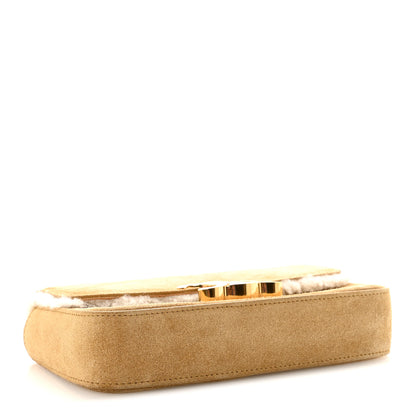 Celine Suede Shearling Triomphe Chain Shoulder Bag Beige 4 of 9