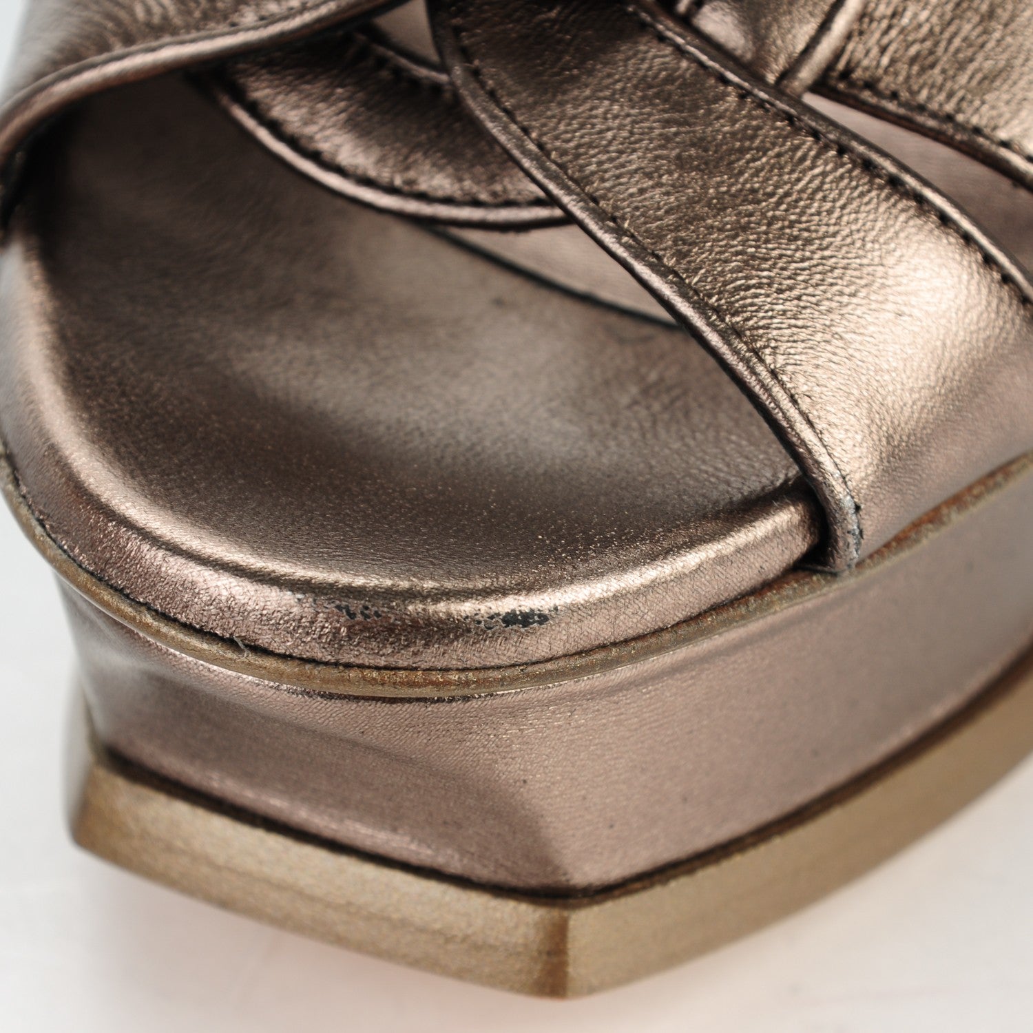 Saint Laurent Metallic Nappa Silk Tribute 105 Platform Sandals 39.5 Silver 7 of 10