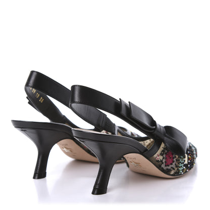 Christian Dior Embroidered Calfskin Beaded Sweet D Sling-Back Pumps 36 Black Turquoise 4 of 9