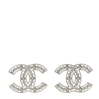 Chanel Pearl Crystal Sparkling Pearls CC Earrings Light Gold 1 of 4