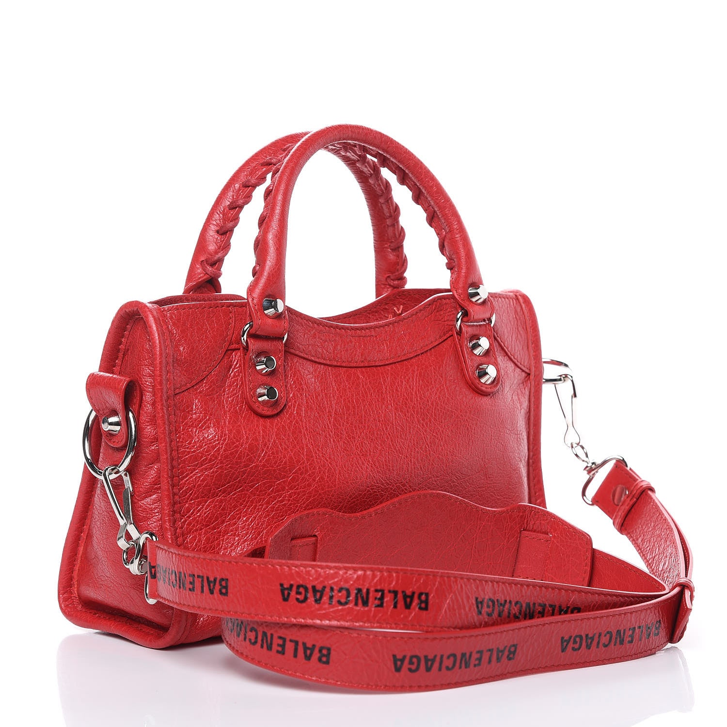 Balenciaga Agneau Classic Silver Hardware Mini City Logo Strap Rouge Cardinal Black 3 of 8