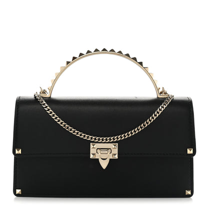 Valentino Garavani Calfskin Rockstud Flip Lock Top Handle Bag Black 1 of 9