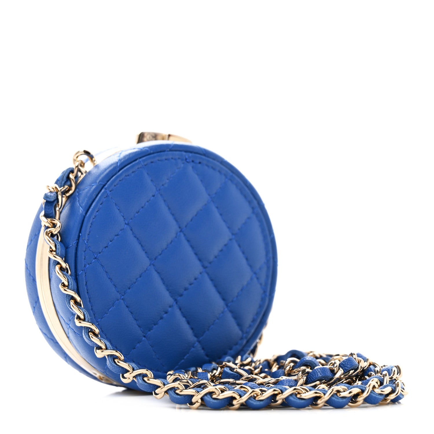Chanel Lambskin Enamel Quilted Round Poker Chip Clutch With Chain Blue White 3 of 11