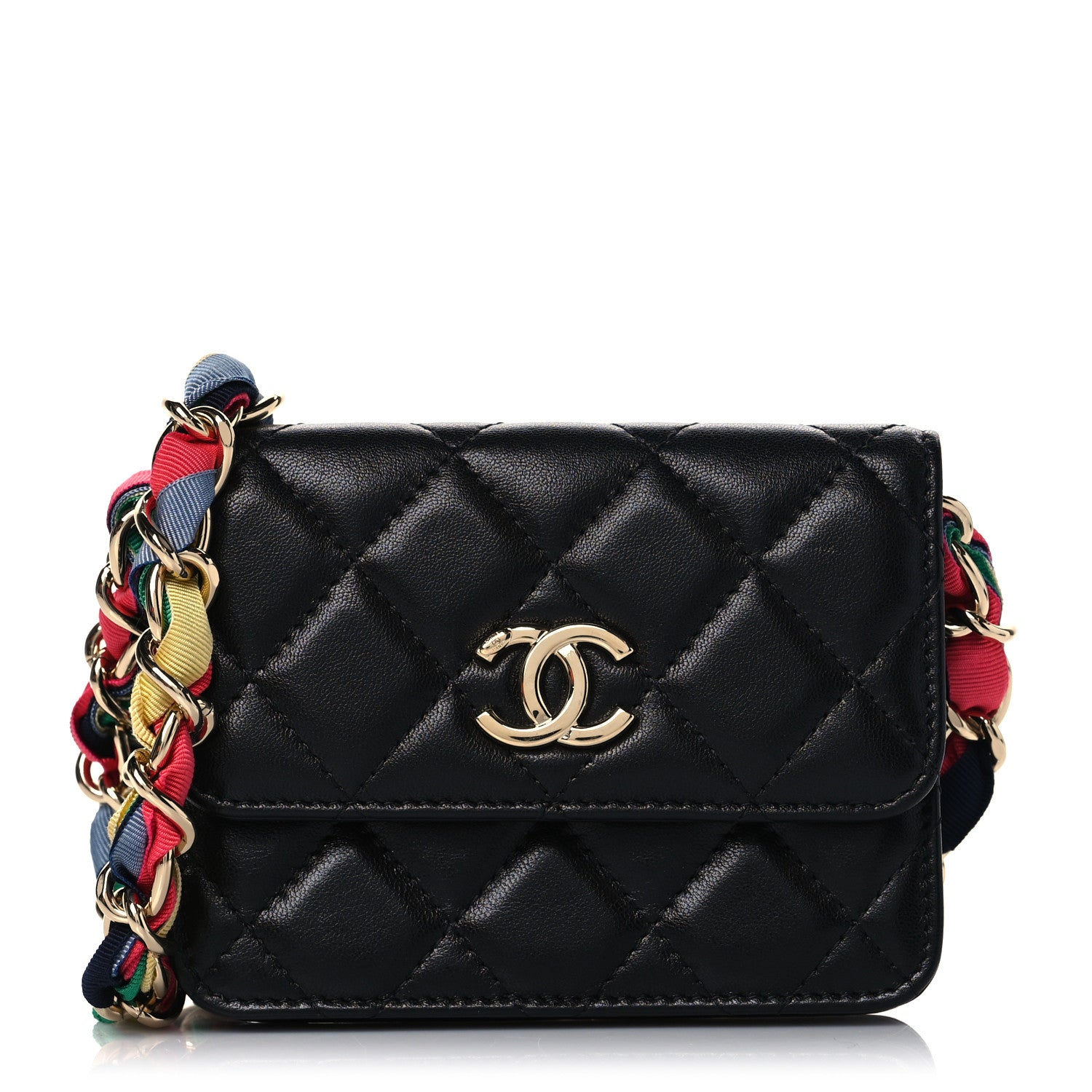 Chanel Shiny Lambskin Ribbon Quilted Flap Belt Bag Black 1 of 11