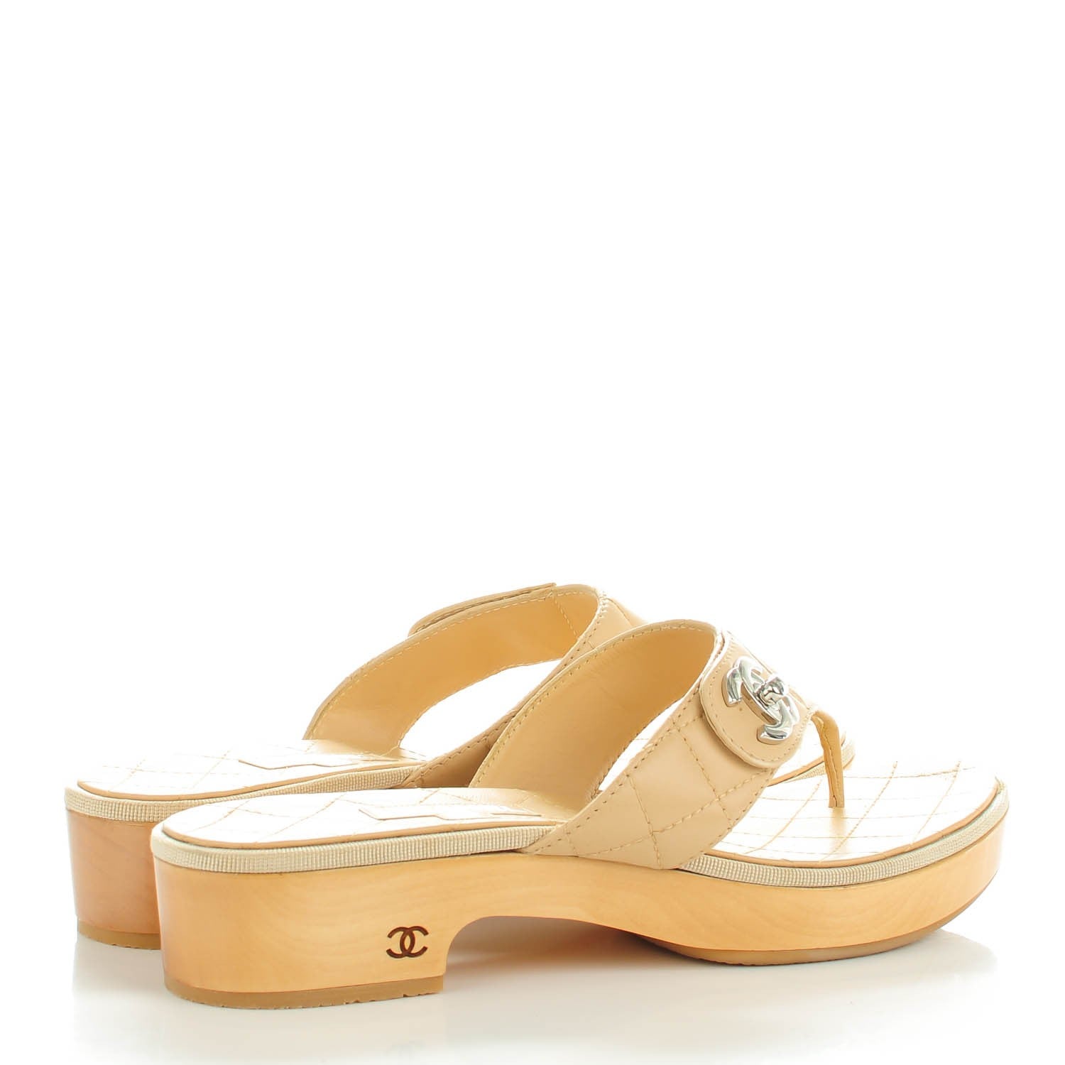 Chanel Lambskin Quilted CC Turnlock Sandals 39.5 Beige 4 of 8