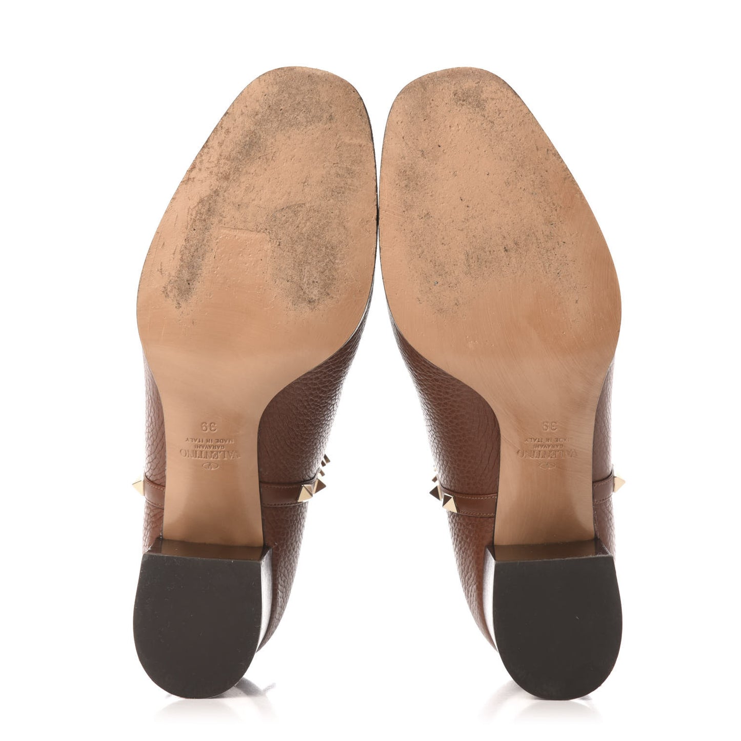 Grained Calfskin Cutout Rockstud Ankle Boots 39 Bright Cognac