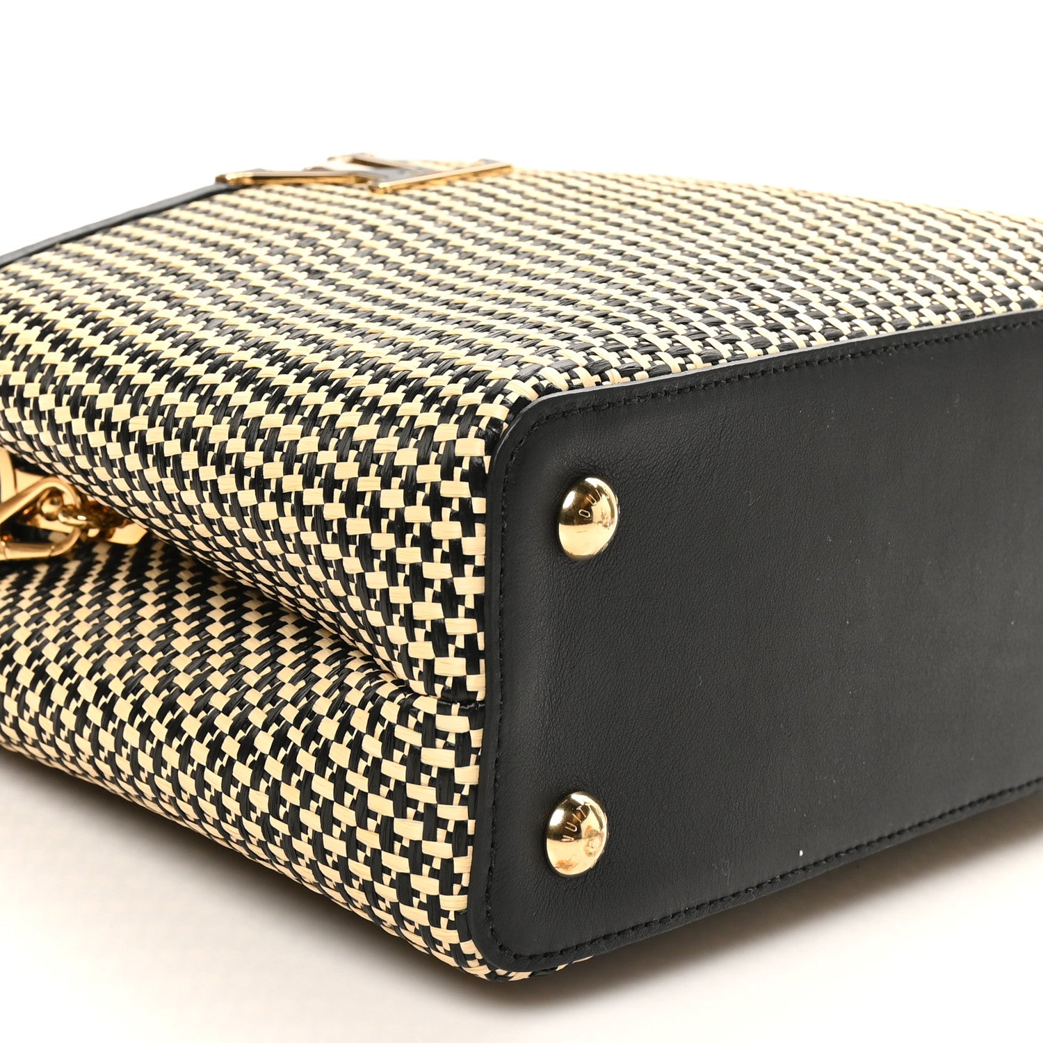 Louis Vuitton Raffia Calfskin Capucines MM Black Ecru 9 of 10