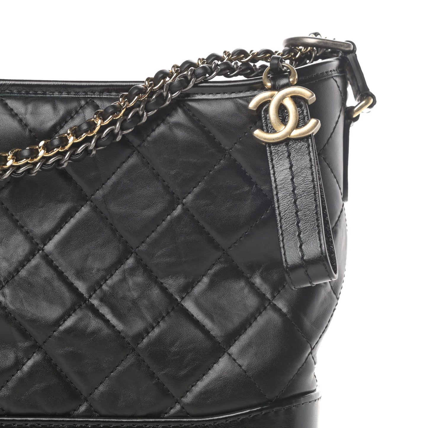 Aged Calfskin Quilted Medium Gabrielle Hobo Black