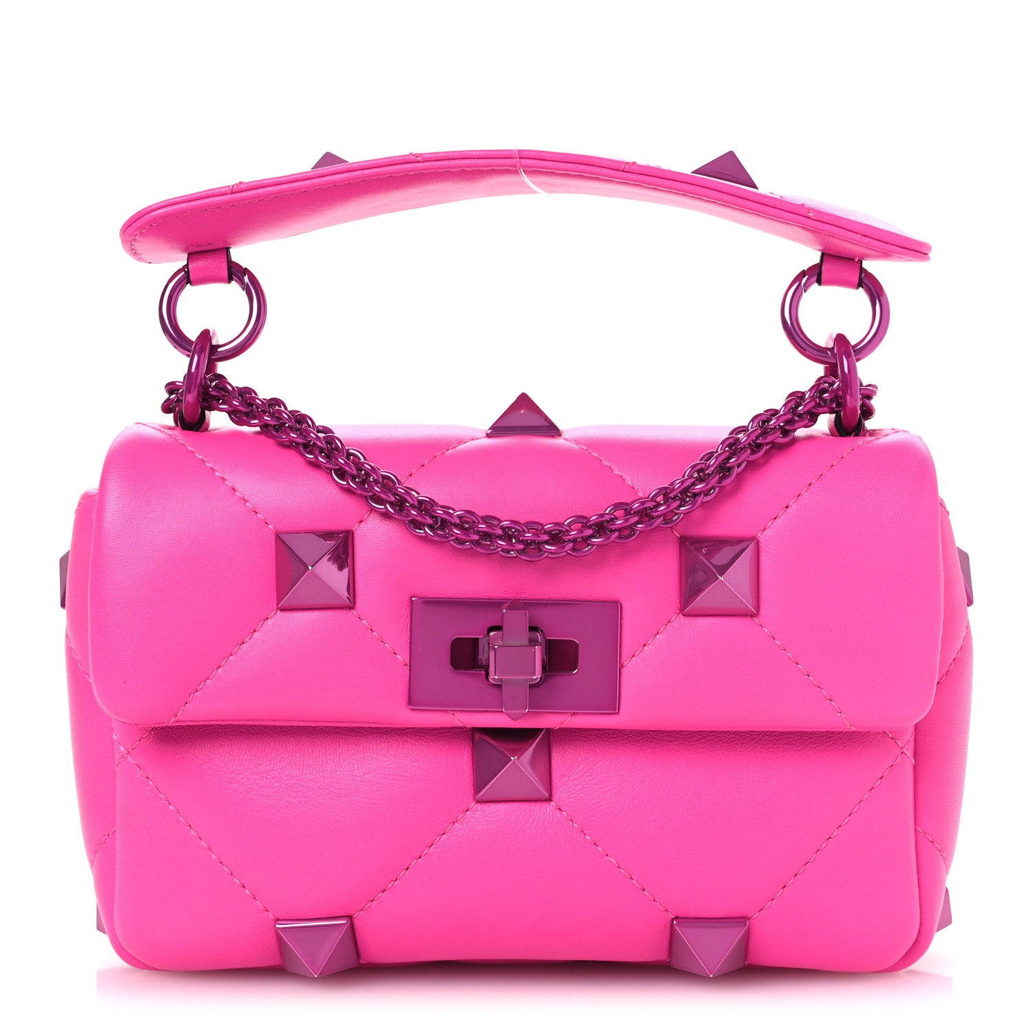 Valentino Garavani Nappa Lacquer Monochrome Small Roman Stud Shoulder Bag Pink PP 1 of 12