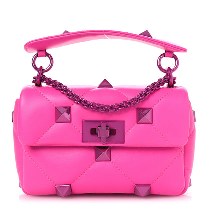 Valentino Garavani Nappa Lacquer Monochrome Small Roman Stud Shoulder Bag Pink PP 1 of 12