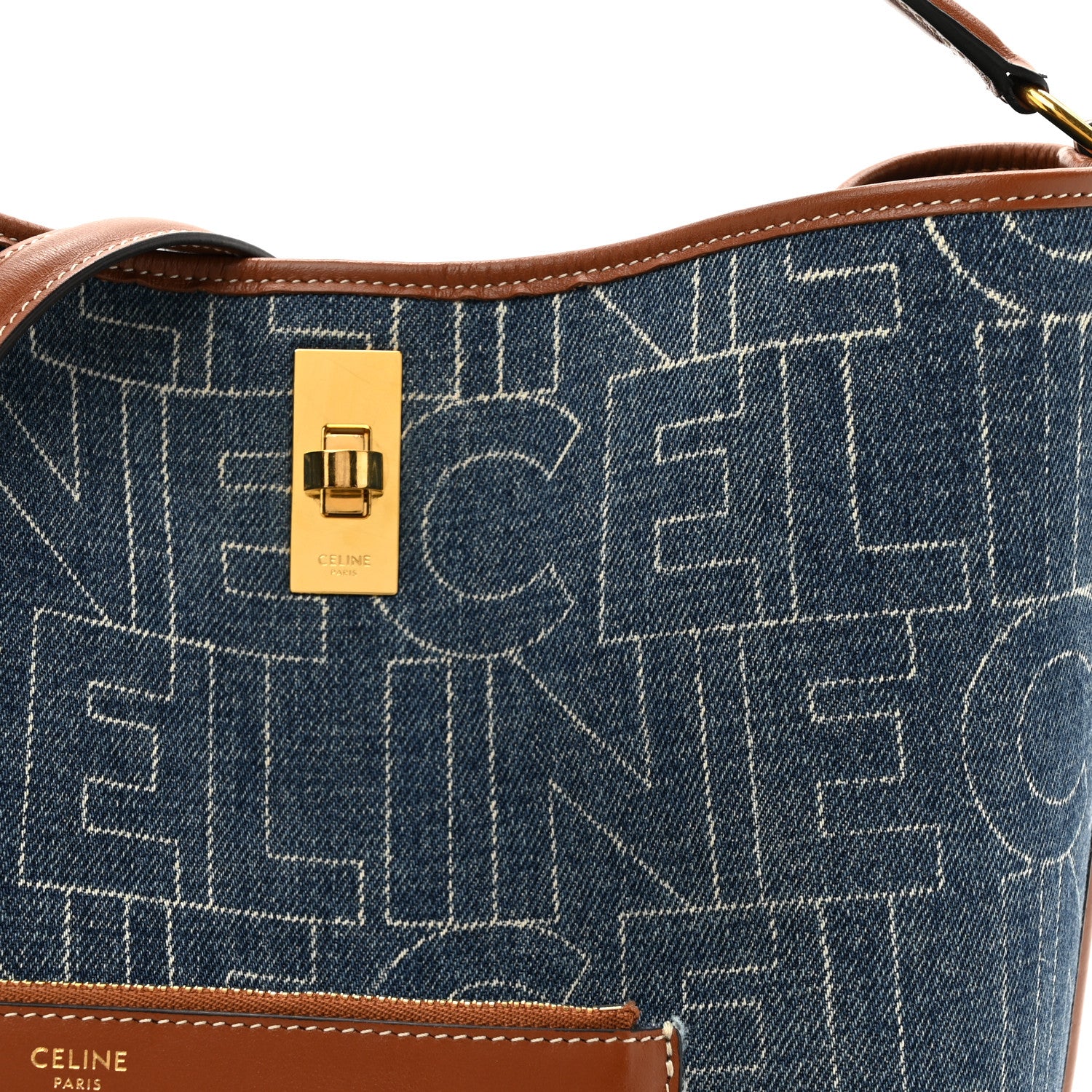 Celine Denim Calfskin Logo Bucket 16 Bag Blue 9 of 15