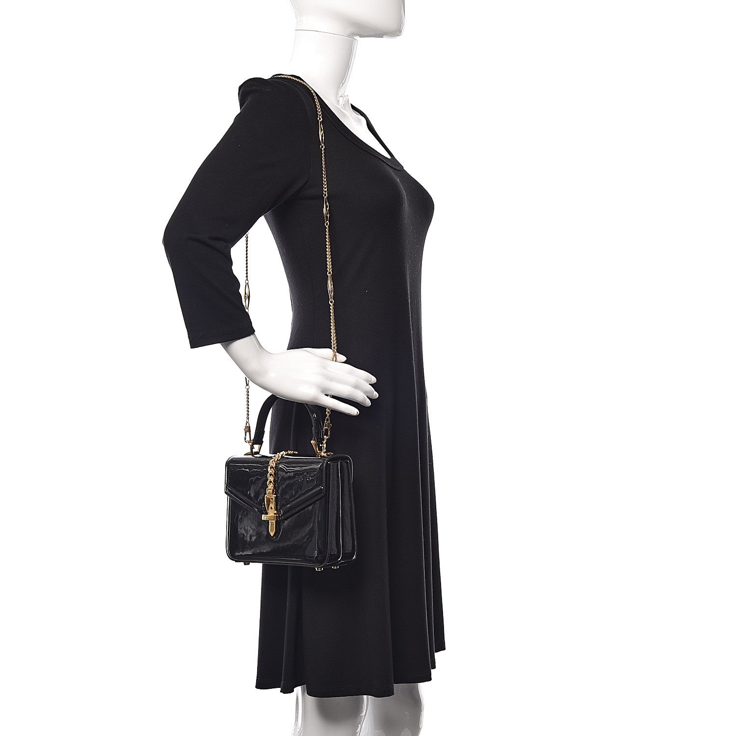 Gucci Mousse Top Patent Mini Sylvie 1969 Top Handle Bag Black 2 of 10