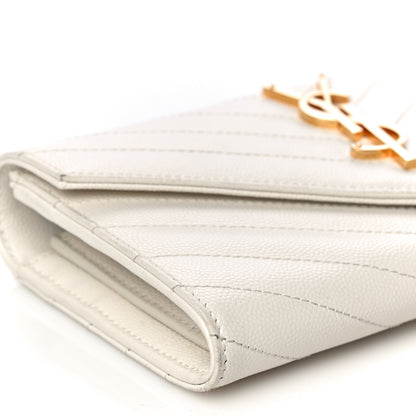Saint Laurent Grain De Poudre Matelasse Chevron Monogram Flap Wallet Crema Soft 6 of 9