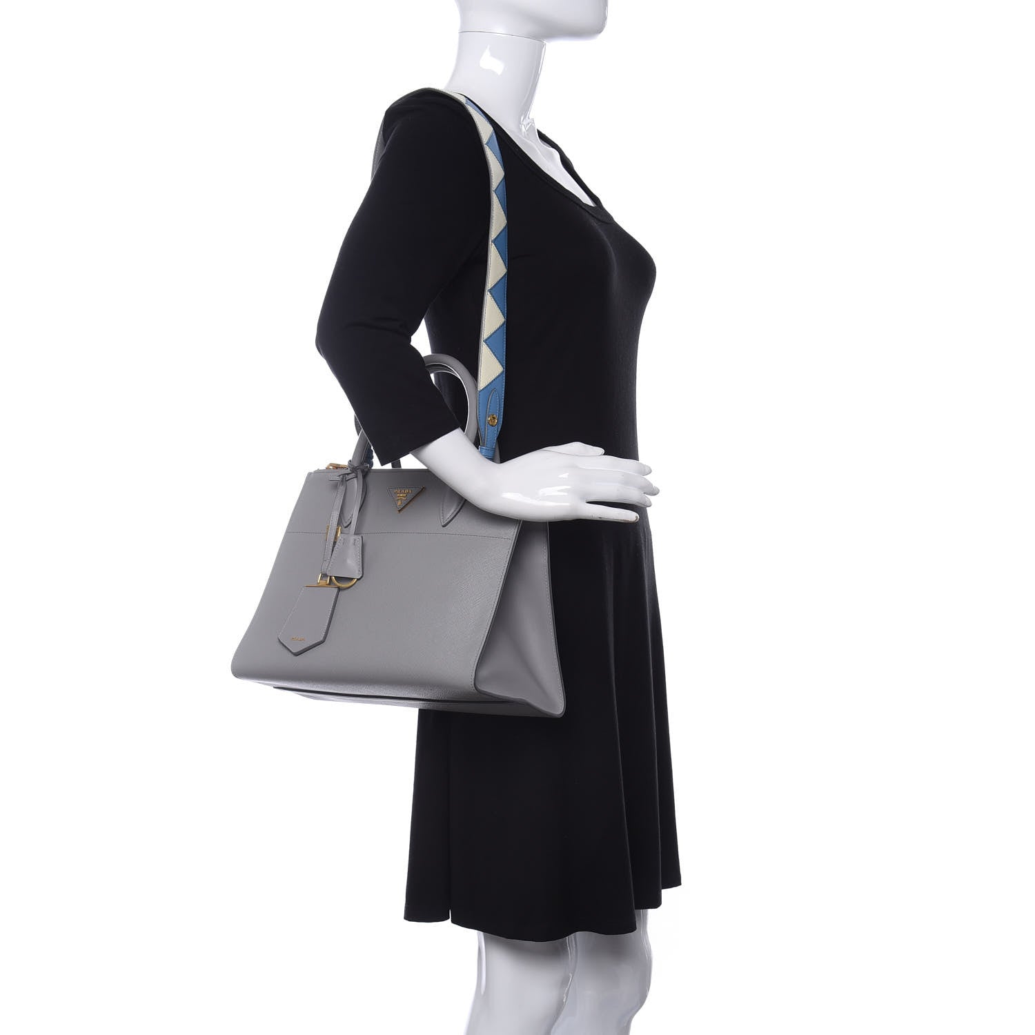 Prada Saffiano City Calfskin Greche Paradigme Bag Nube Mare 2 of 9
