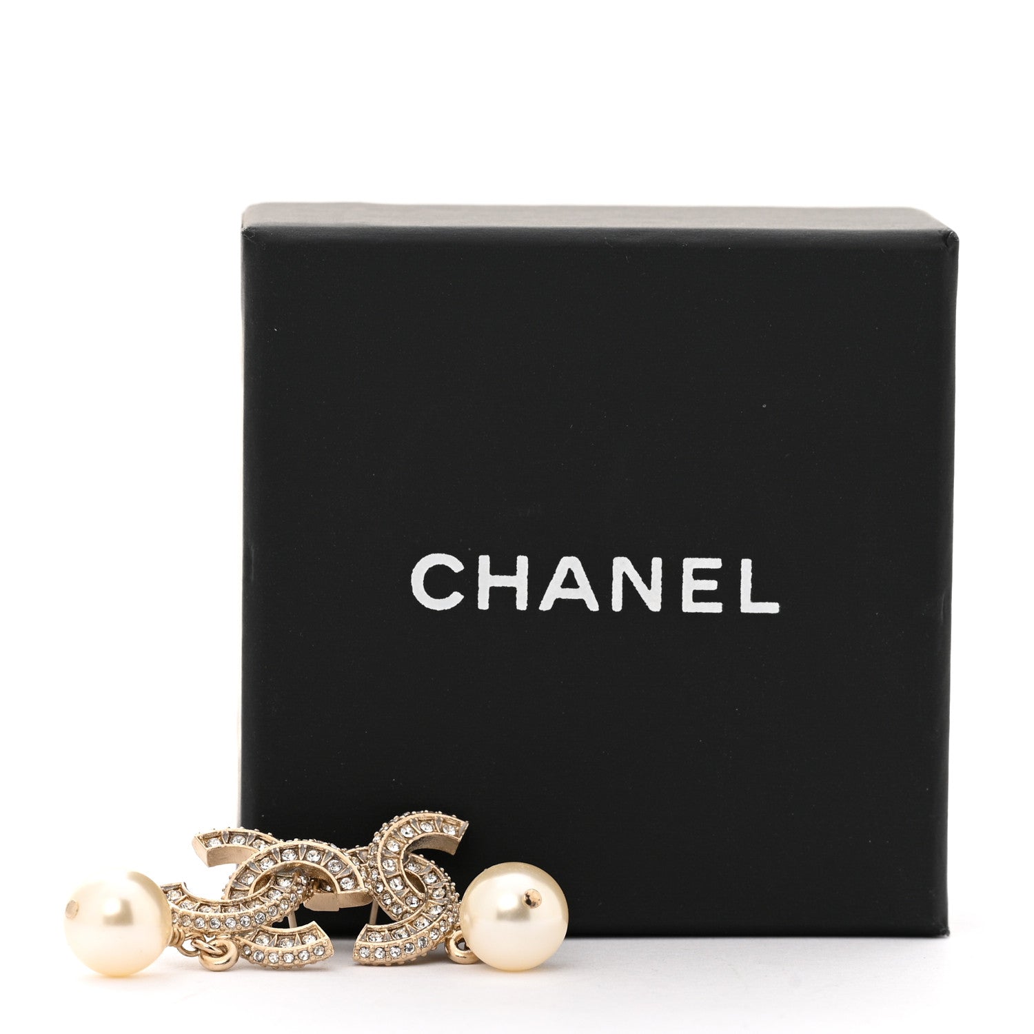 Chanel Crystal Pearl CC Drop Earrings Gold 5 of 5