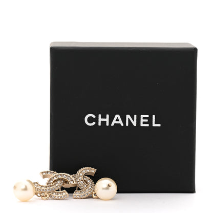 Chanel Crystal Pearl CC Drop Earrings Gold 5 of 5