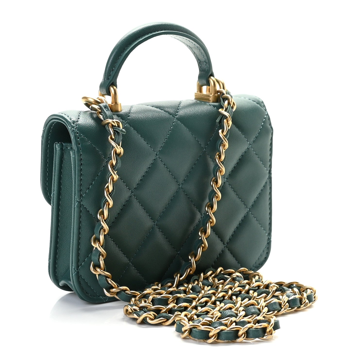 Chanel Lambskin Quilted Top Handle Flap Coin Purse With Chain Green 2 of 8