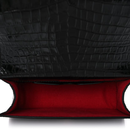Alexander McQueen Shiny Crocodile Embossed Jeweled Satchel Black 4 of 9