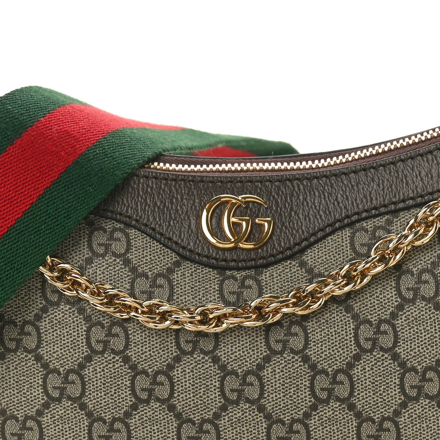 GG Supreme Monogram Textured Dollar Calfskin Web Small Ophidia GG Handbag Beige Ebony New Acero