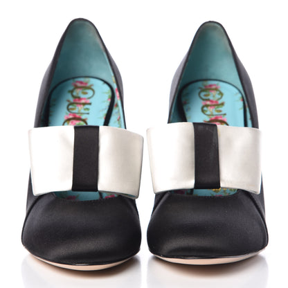 Gucci Silk Satin Pearl Studded Luna Bow Pumps 39 Black Gold Beige 2 of 12